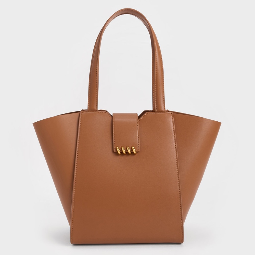 Charles & Keith Osiris Metallic Accent Trapeze Tote - Chocolate Brown